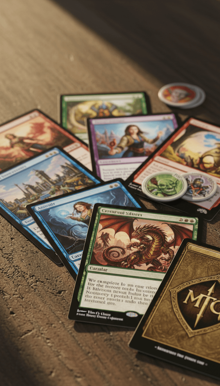 High-quality custom Magic: The Gathering proxy cards printed by Winnipeg Printing Proxies, fanned out to show vibrant artwork and crisp printing
